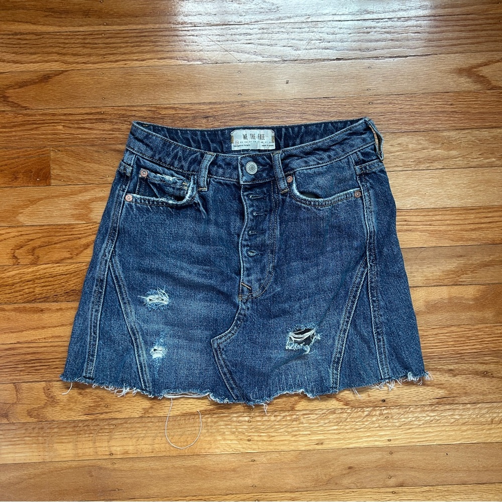 We The Free Dark Blue Distressed Mini Skirt